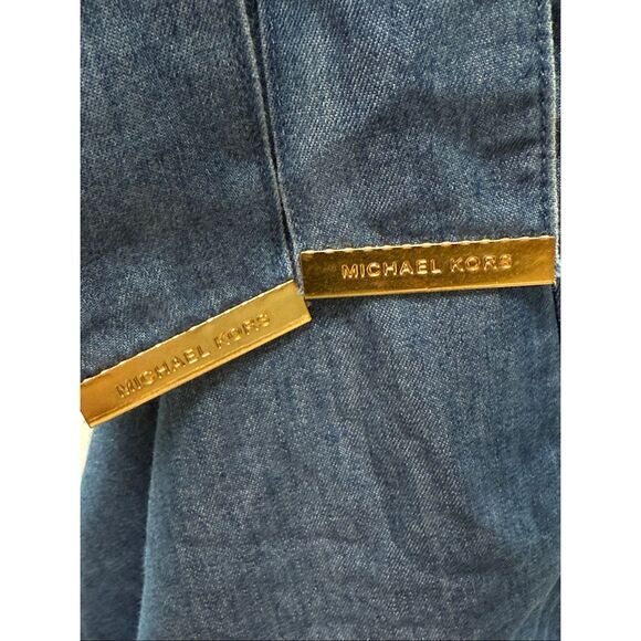 Michael Kors Chambray ruffle lightweight denim faux wrap skirt size Large NWOT - Picture 5 of 10